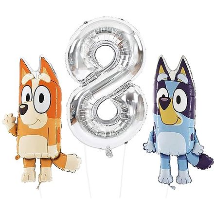 Toyland Bluey and Bingo Balloons with 40 in Silver Number Pack