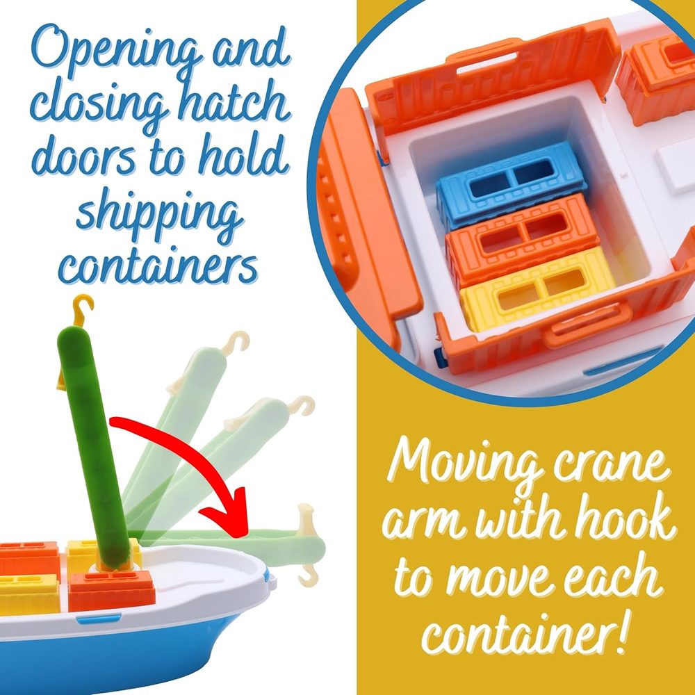 Toyland Cargo Ship Bath Toy with Crane and 6 Containers, 16 Inch photo 3