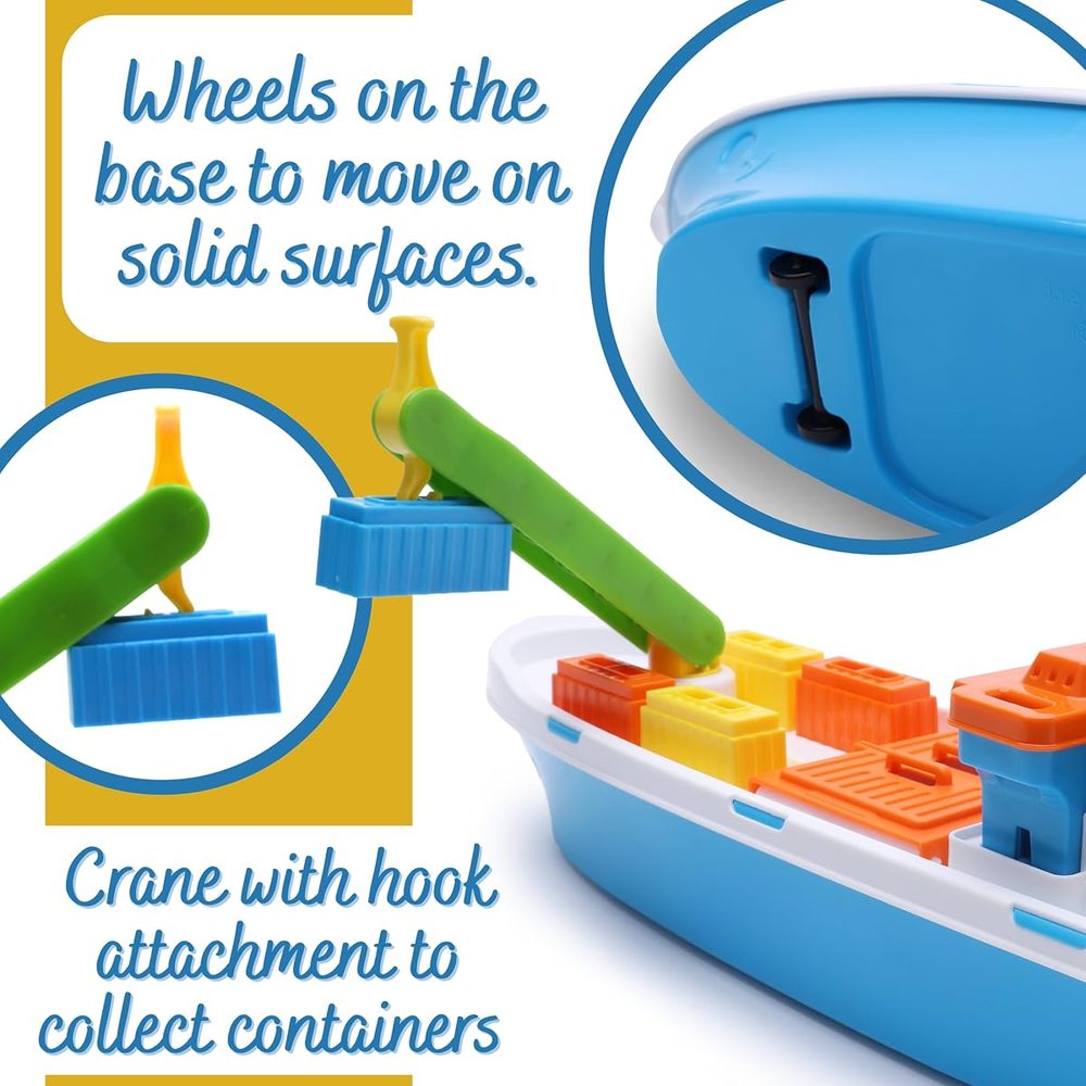 Toyland Cargo Ship Bath Toy with Crane and 6 Containers, 16 Inch photo 4
