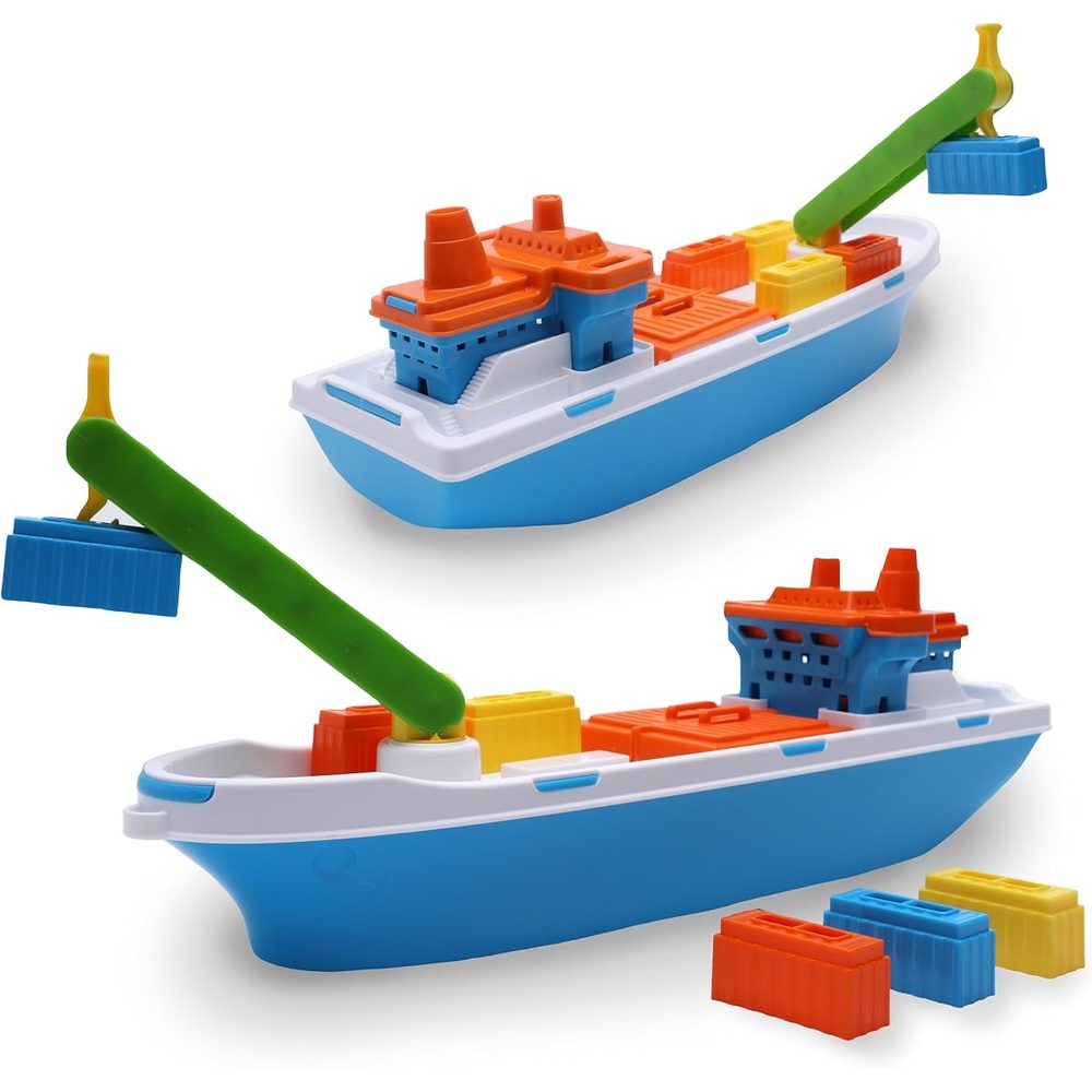 Toyland Cargo Ship Bath Toy with Crane and 6 Containers, 16 Inch