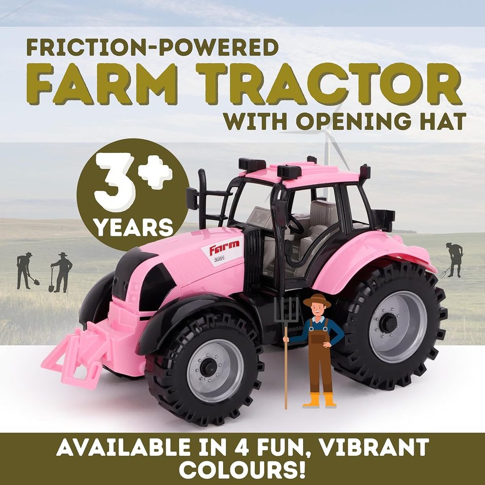 Toyland Friction Powered Farm Tractor with Opening Hood, Pink photo 2
