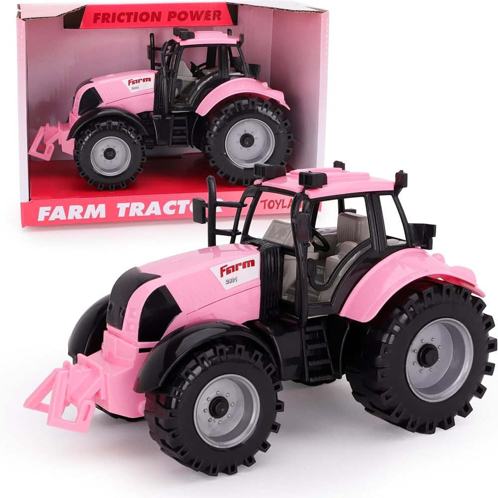 Toyland Friction Powered Farm Tractor with Opening Hood, Pink