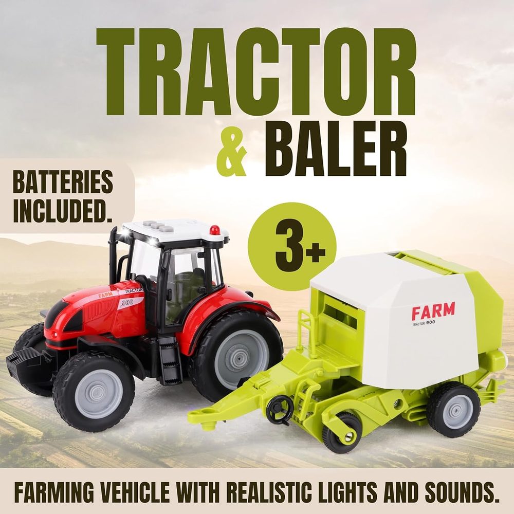 Toyland Red Tractor and Baler with Lights and Sound, 14.5 Inch photo 2
