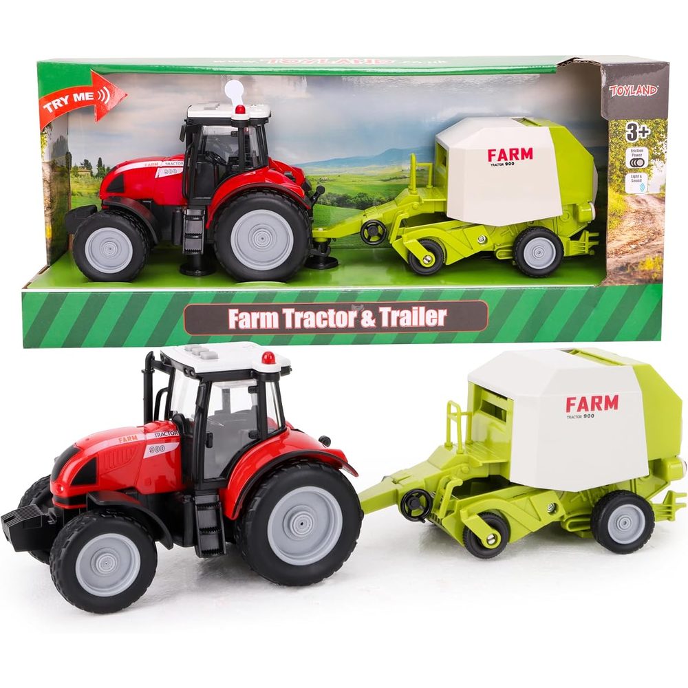 Toyland Red Tractor and Baler with Lights and Sound, 14.5 Inch